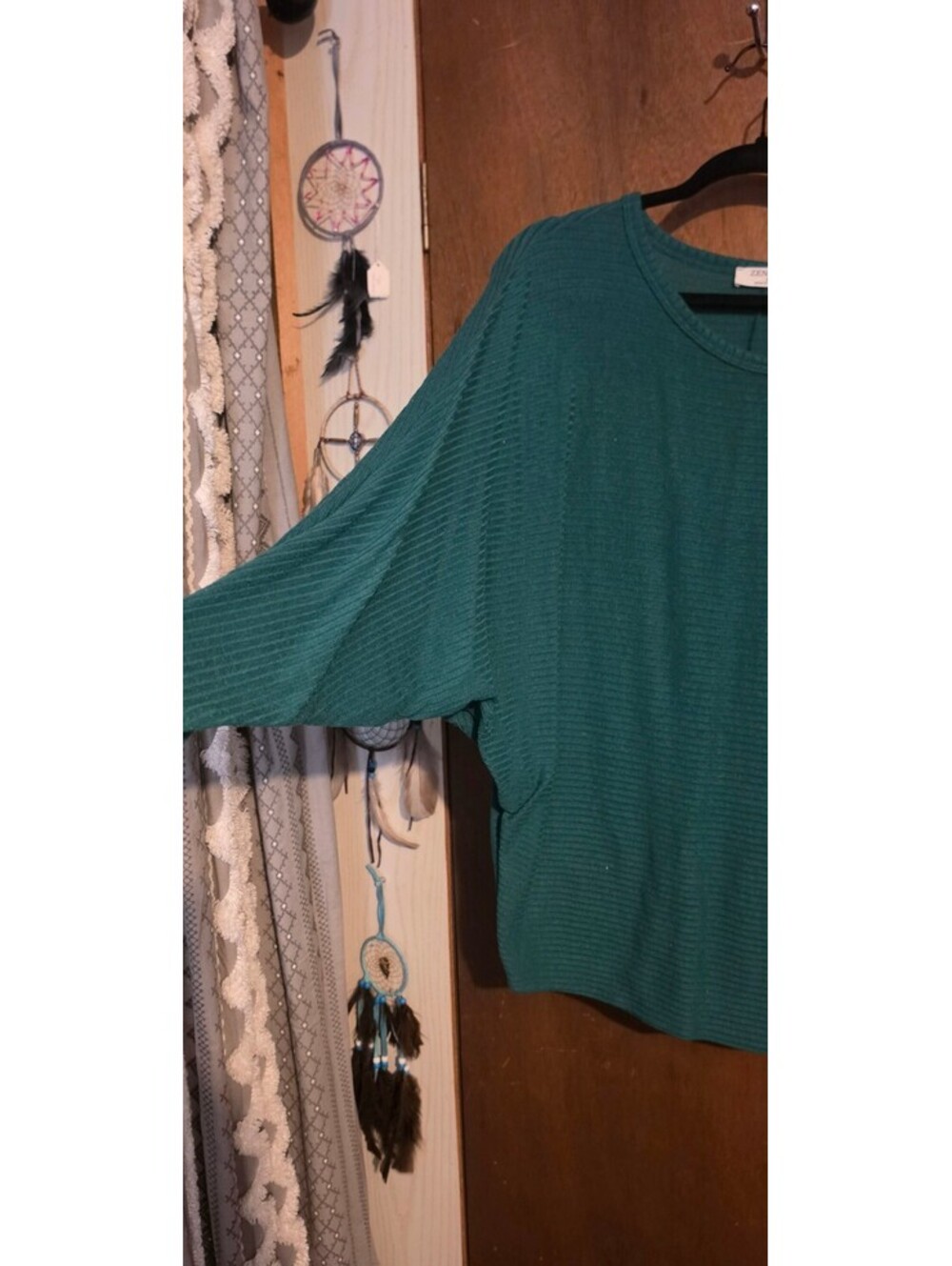 Zenana Teal Green Ribbed Knit Sweater, Size Large - Picture 3 of 4